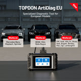 TOPDON ArtiDiag EU – Advanced Diagnostic Tool for 15 European Vehicle Brands Including BMW, Mercedes-Benz, and VAG, Featuring Full-System Diagnostics, ECU Coding, Maintenance Functions, and Lifetime Free Software Updates for Workshops and DIY Enthusiasts