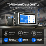 TOPDON ArtiDiag800BT 2 – Advanced Bluetooth Diagnostic Tool with CAN-FD & FCA Gateway Support, 28 Essential Service Functions, 64GB Storage, 5050mAh Battery, and Two Years Free Software Updates