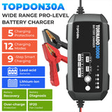 TOPDON Tornado30000 Smart Battery Charger | 6V/12V/24V Lead-Acid & Lithium | 9-Step Smart Charging, 12 Modes, Multi-Battery Support, Power Supply Function