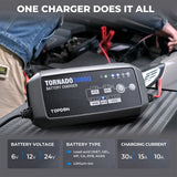 TOPDON Tornado30000 Smart Battery Charger | 6V/12V/24V Lead-Acid & Lithium | 9-Step Smart Charging, 12 Modes, Multi-Battery Support, Power Supply Function