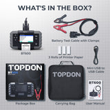 TOPDON BT600 Battery Tester – 12V & 24V Lead-Acid Battery, Cold Cranking Amp & Charging Analyzer with 3.5" Color Screen, Built-in Thermal Printer, Conductance Technology & Reverse Polarity Protection