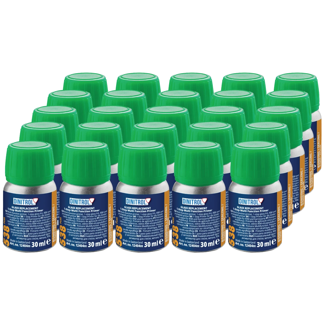 DINITROL 1234177, 1240477 538 Plus Windscreen Bonding Primer, Black One-Step Primer for Polyurethane Automotive Glass Adhesives, UV Protection & Rust Inhibition, 100 ml Bottle / 30 ml 25-Pack