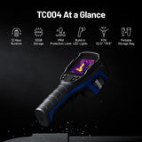 TC004 Thermal Camera | 256×192 IR Sensor Enhanced to 320×240 | Detects ±0.05°C | −20°C to 350°C Range | 56° FOV, Spot Modes, PC Projection, 12-Hour Runtime, IP54 Rugged Design