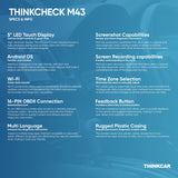 ThinkCar ThinkCheck M43 - 5" OBD2 Scanner Vehicle Diagnostic Car Code Reader ABS, SRS, ECM, TCM