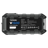 TOPDON V1500: Portable 1500A jump starter for 12V batteries up to 6.5L gas/4L diesel, doubles as a power bank, features 300-lumen LED, BOOST function, and 6 safety protections.