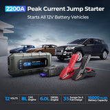 V2200Plus 2-in-1 Jump Pack & Battery Tester – 2200A, 35 Jumps, Bluetooth Battery Reports, LED Light, Boost Function & Charges Devices on the Go