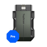 TopScan Pro handheld scanner device with gray and black body, metal clip attachment, and blue Pro designation badge.